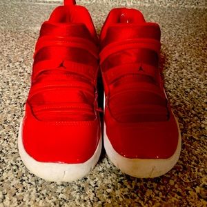 Red and white kids Jordans